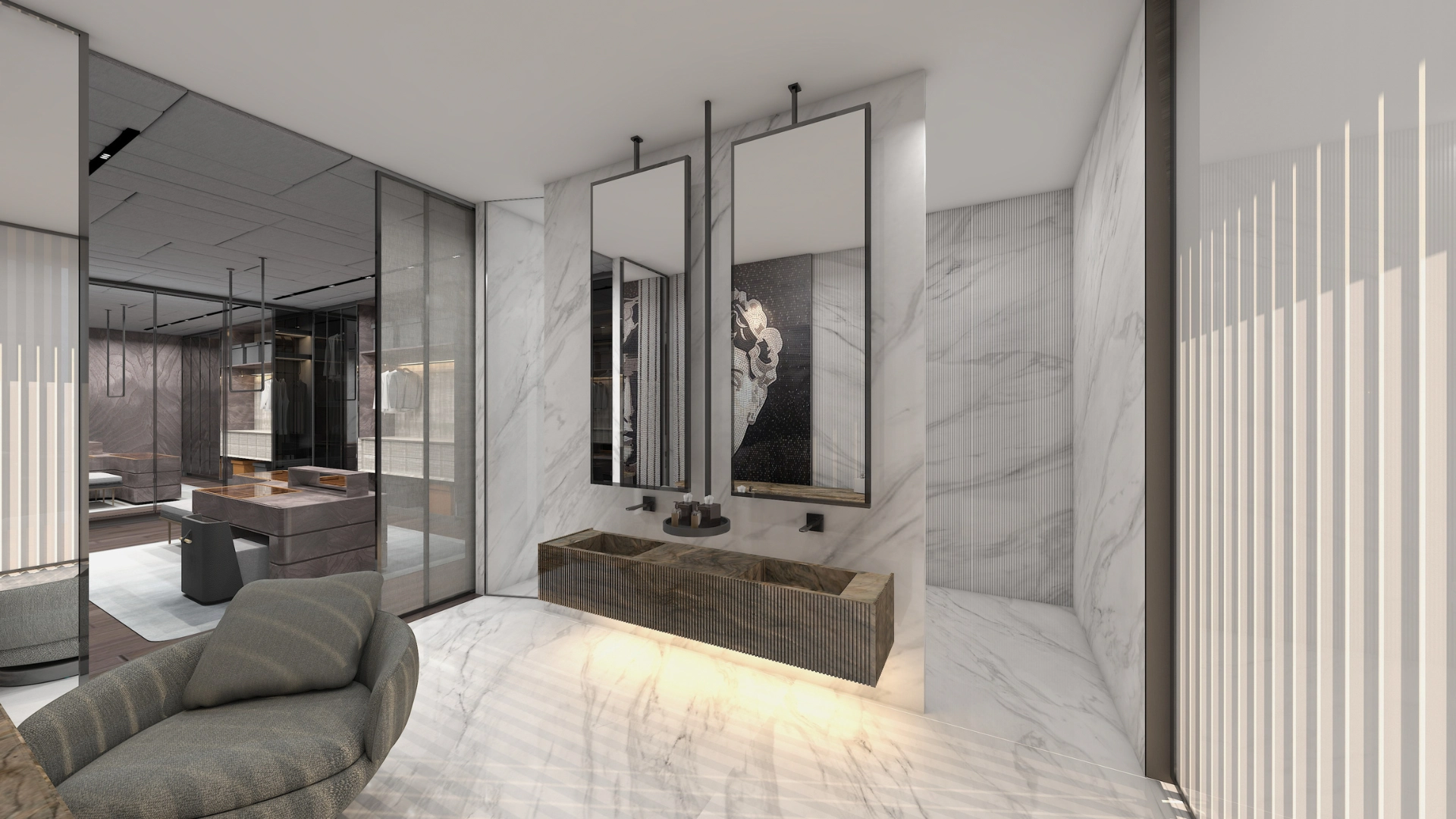 Interiors by TMURA - softly lit rooms in warm timber and linen